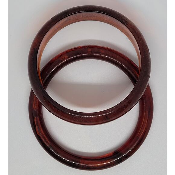 Vintage Brown Celluloid Bangle Bracelets Pair Retro Stackable Plastic Jewelry - Picture 3 of 9
